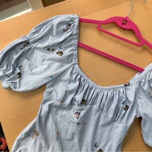 Intimately Free People Boho Light Blue Floral Bodysuit Cottagecore Coquette Puff